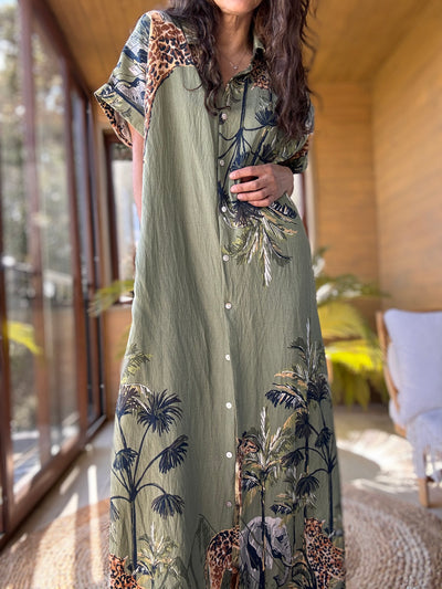 Vestido selva verde manga corta