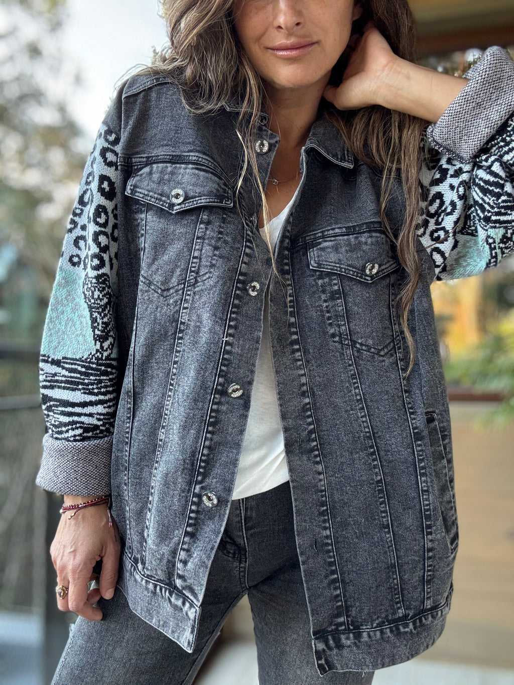 Chaqueta mixta negro jeans lana