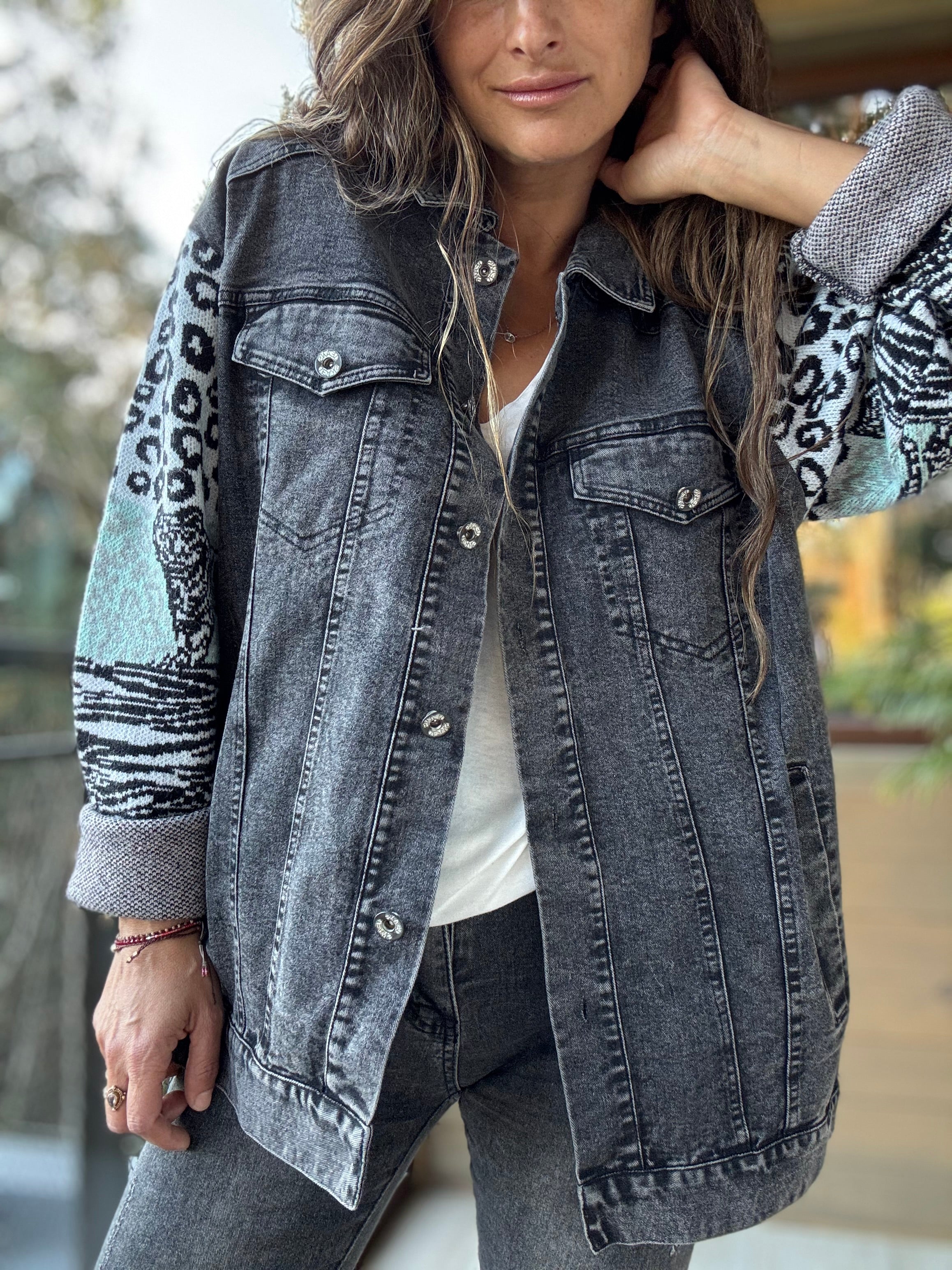 Chaqueta mixta negro jeans lana