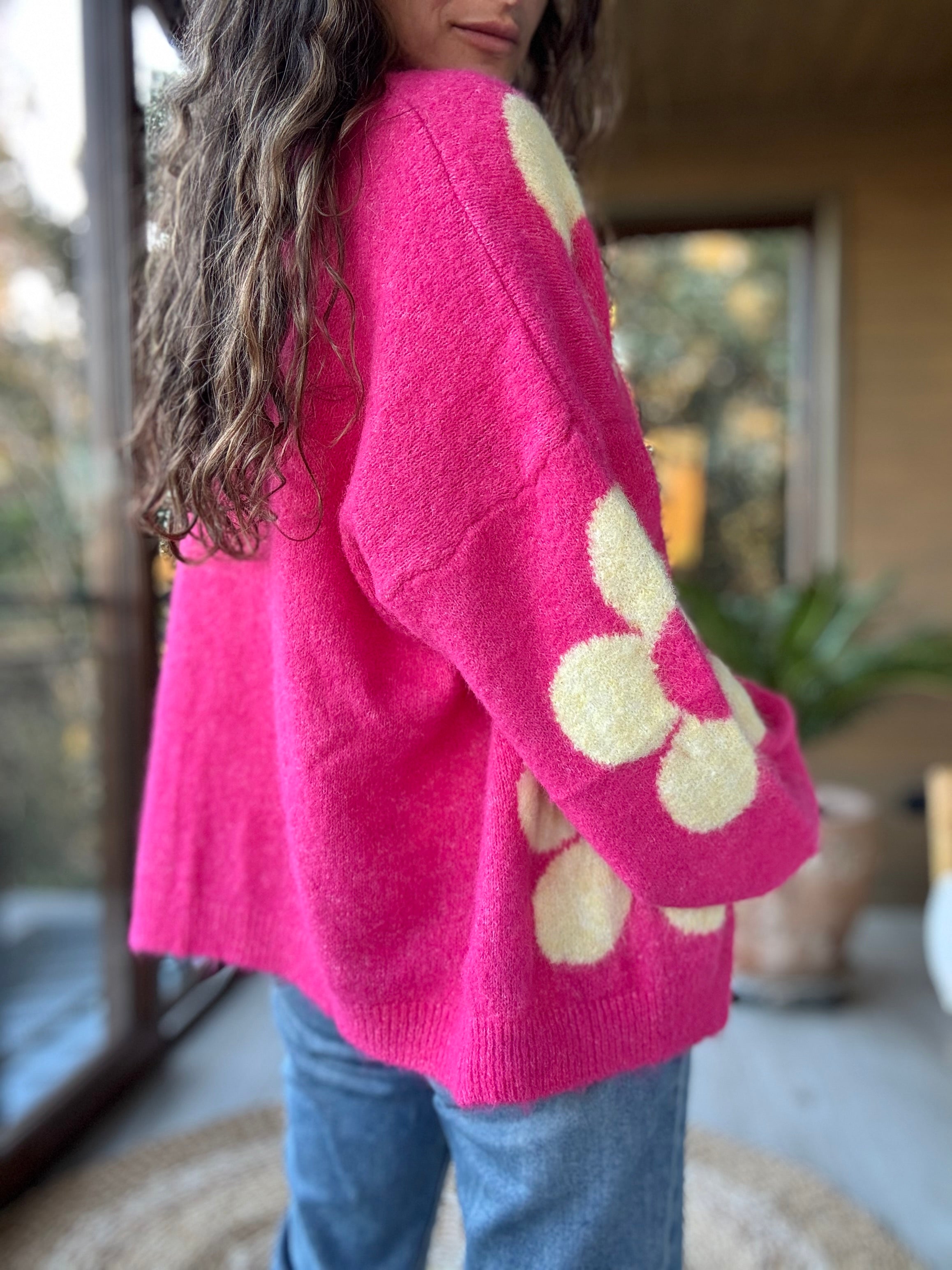 Chaleco flor fucsia amarillo
