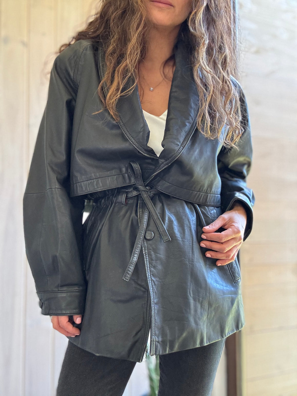 Chaqueta cuero gris oscuro vintage - USADO