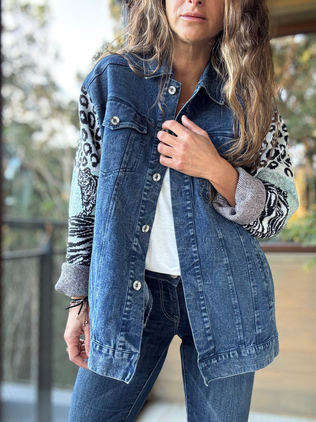 Chaqueta mixta azul jeans lana