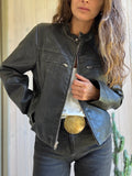Chaqueta eco cuero cuello mano negro desgastado