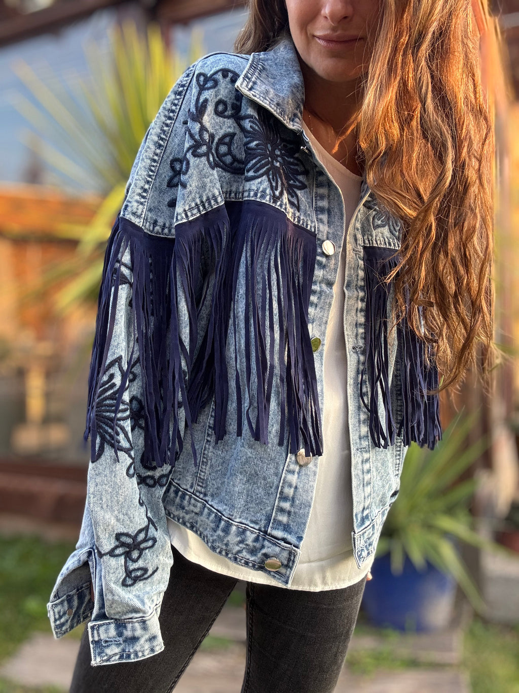 Chaqueta jeans flecos