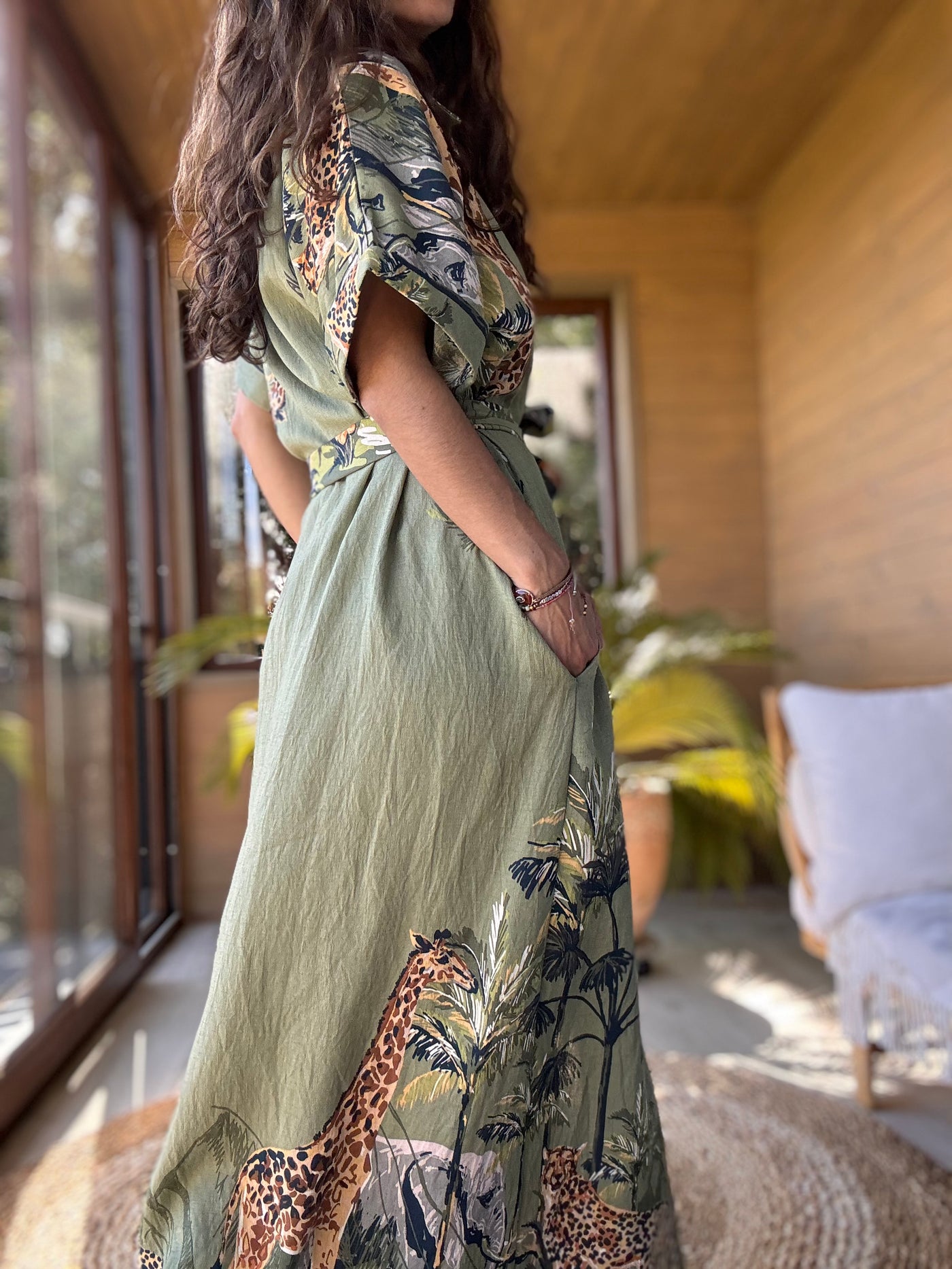 Vestido selva verde manga corta