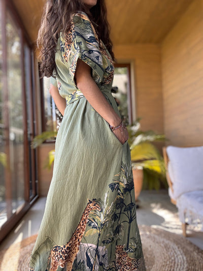 Vestido selva verde manga corta