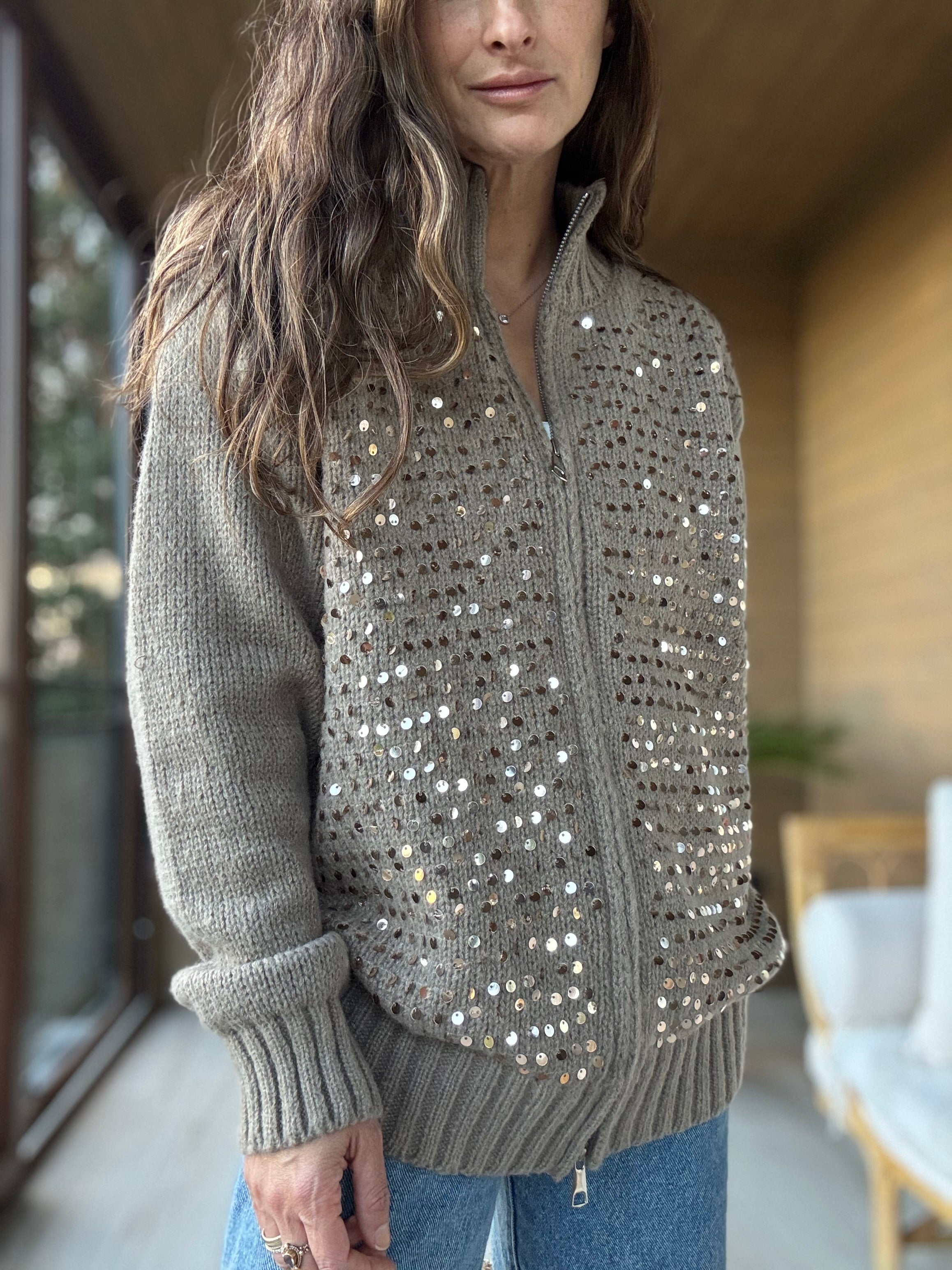 Chaleco lentejuelas beige