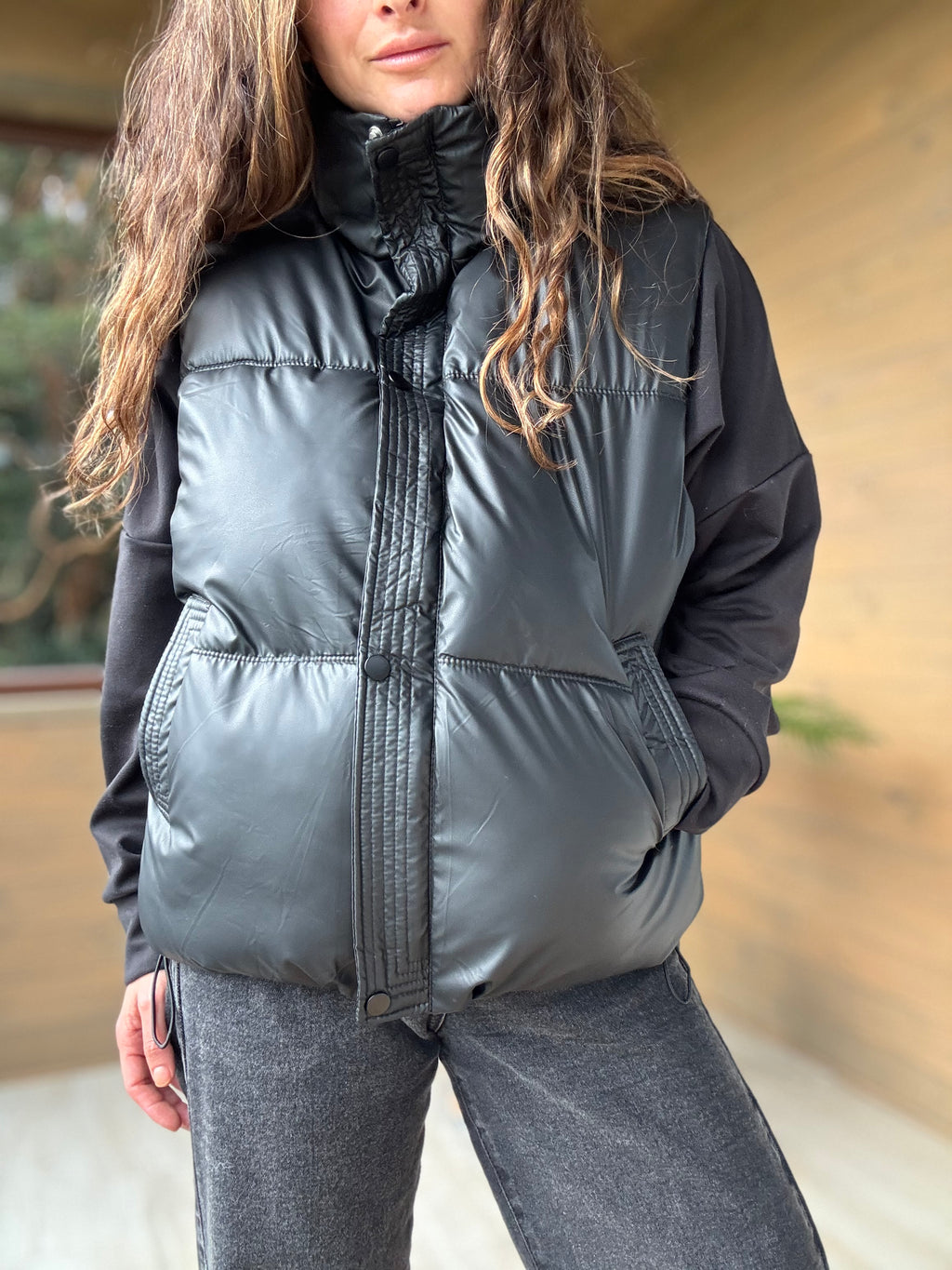 Parka sin mangas impermeable negro