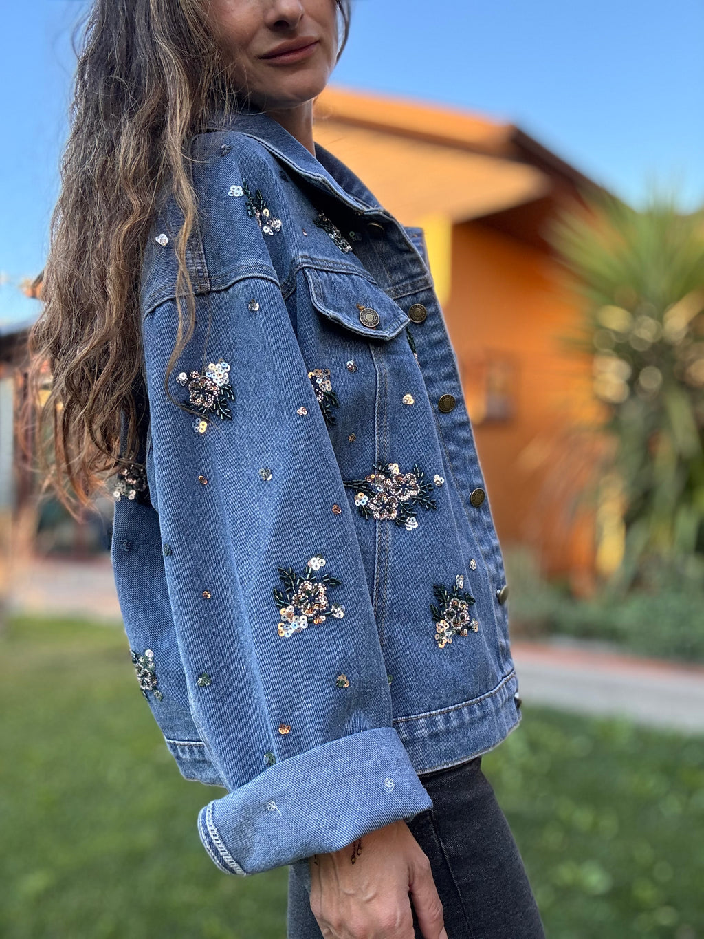 Chaqueta flor lentejuelas