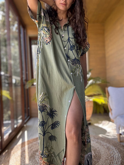 Vestido selva verde manga corta