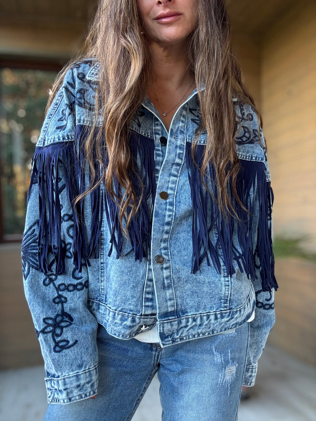 Chaqueta jeans flecos