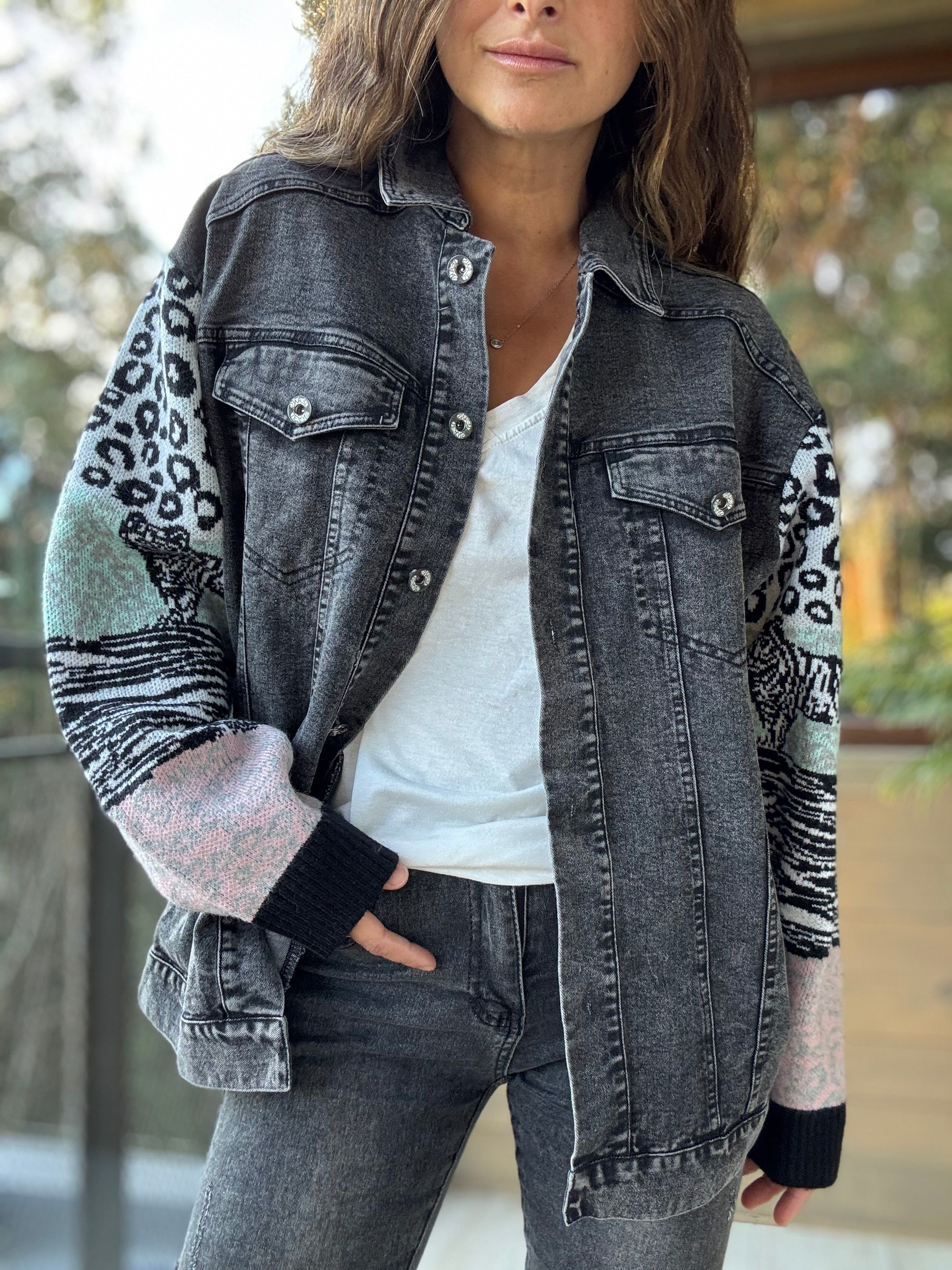 Chaqueta mixta negro jeans lana