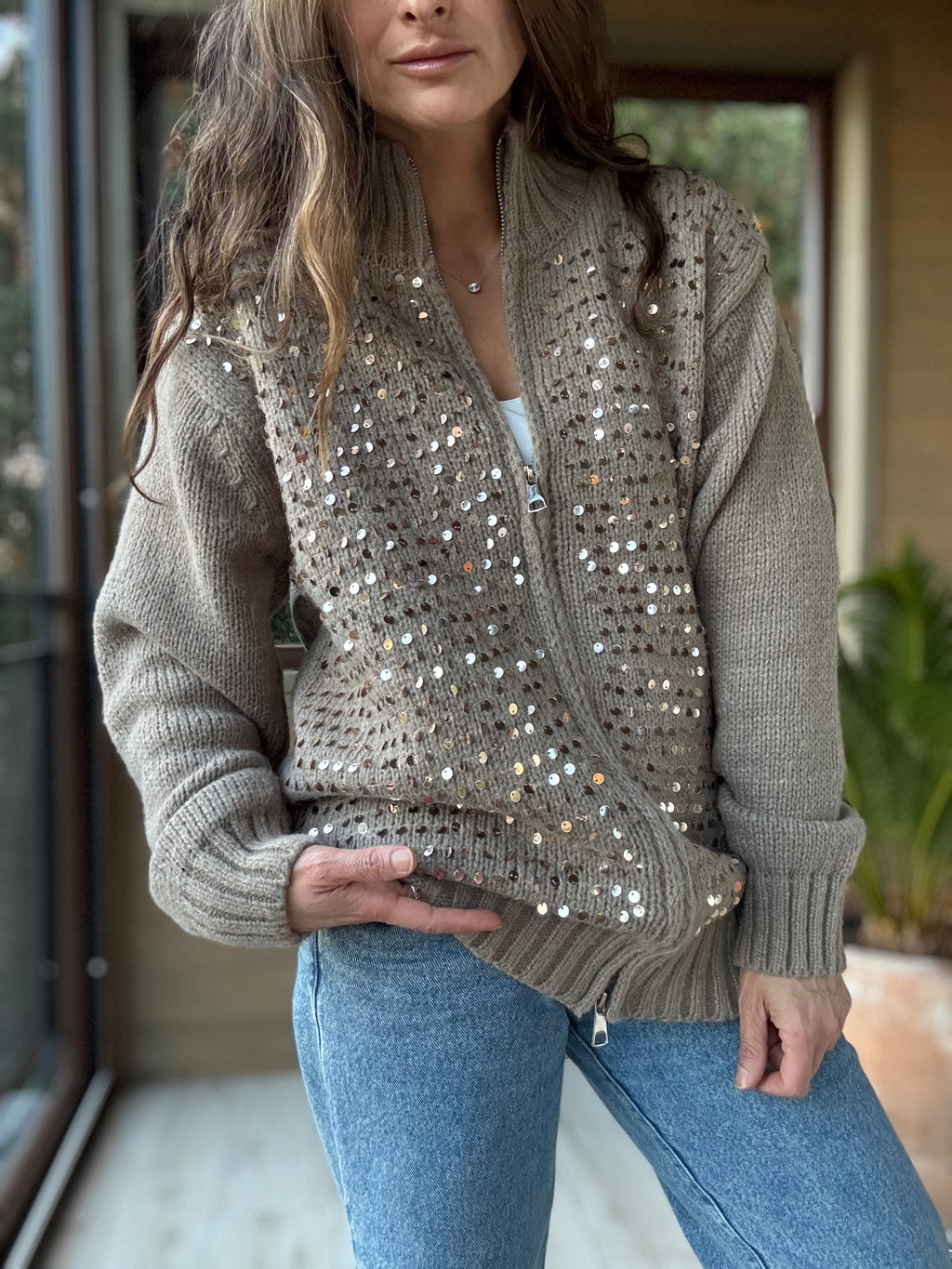 Chaleco lentejuelas beige