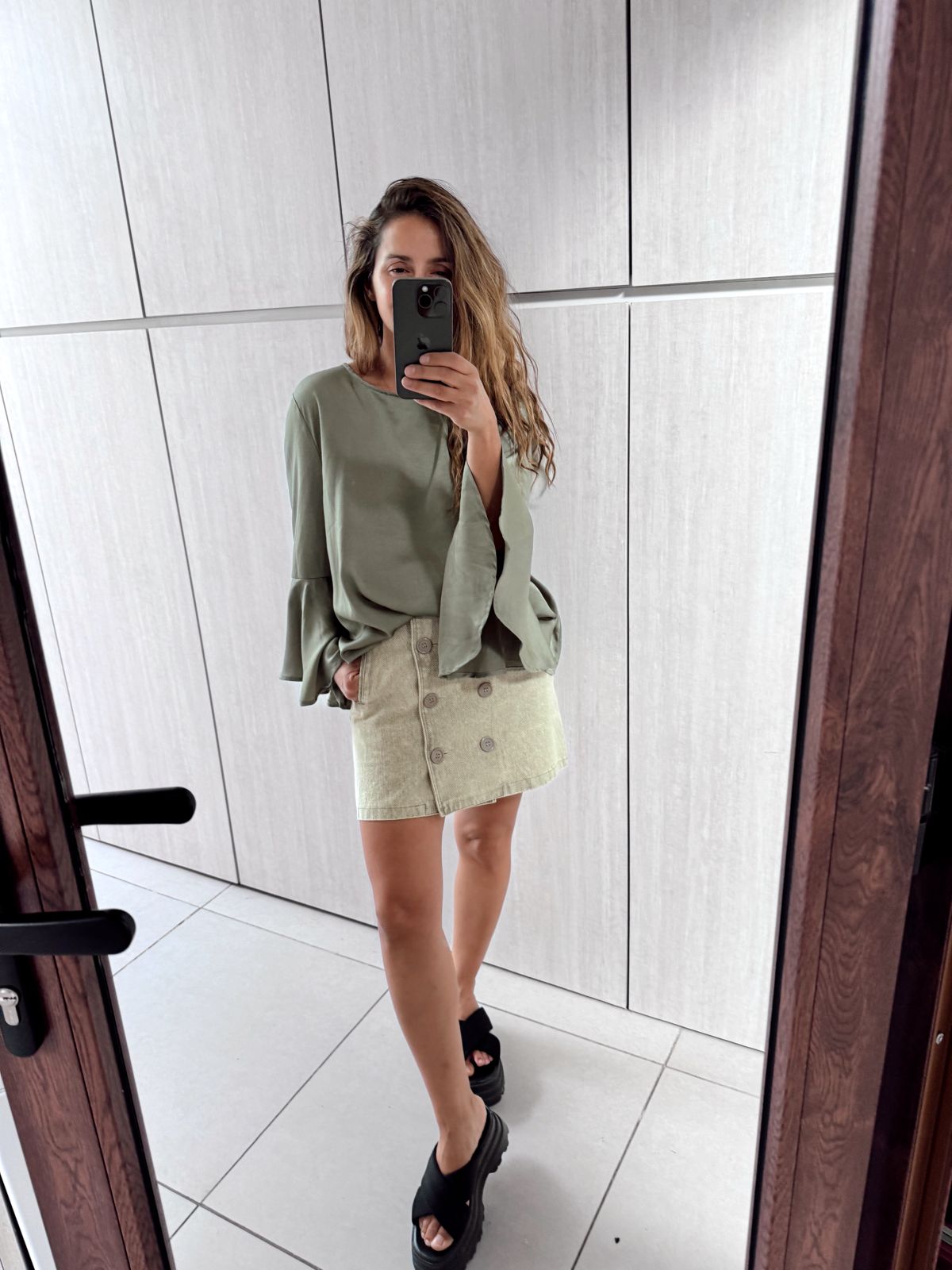 Mini jeans botones verde