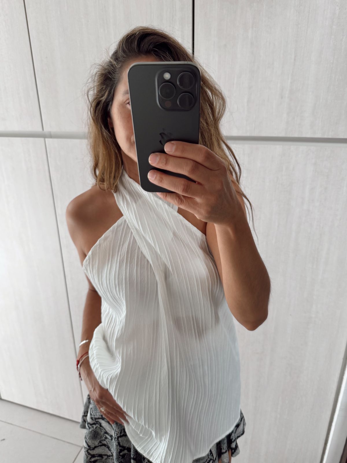 Polera Cruzada Blanca Textura