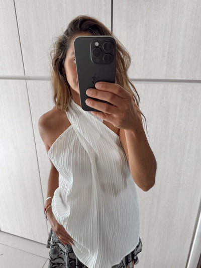 Polera Cruzada Blanca Textura