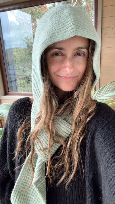 Gorro bufanda lana verde menta