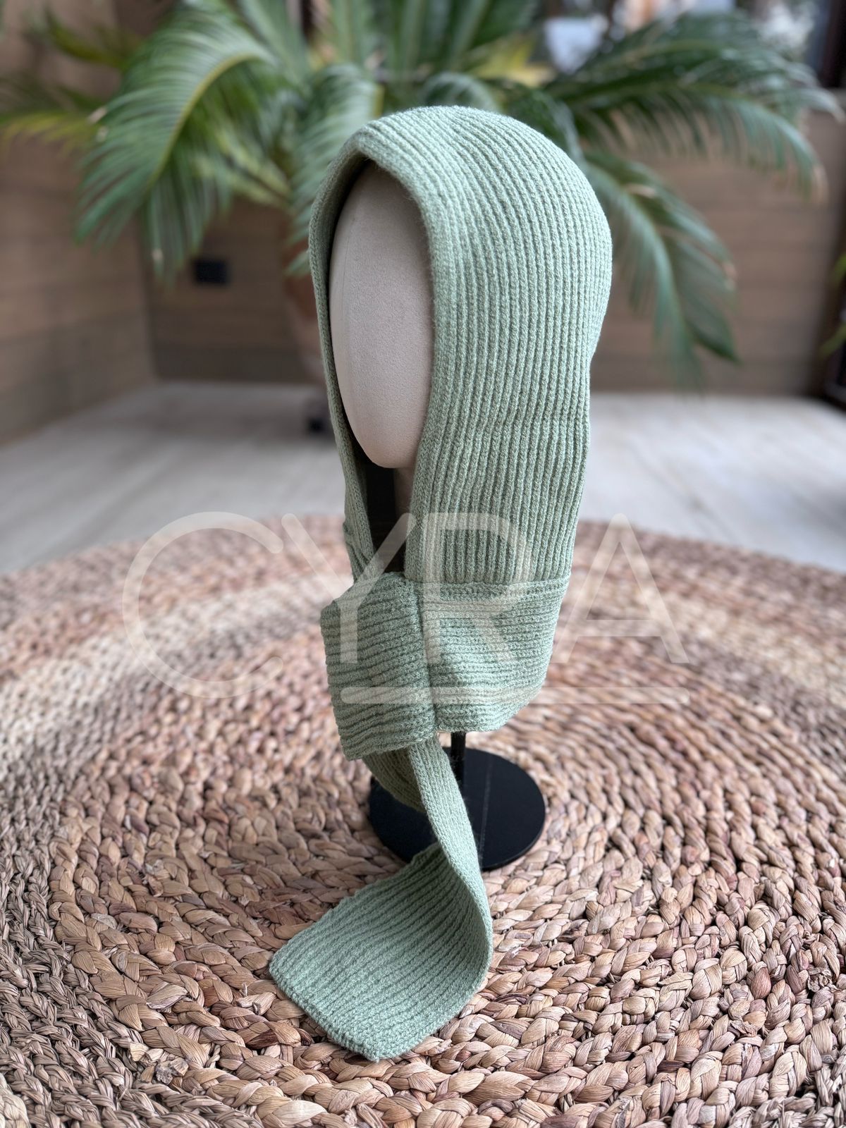 Gorro bufanda lana verde menta