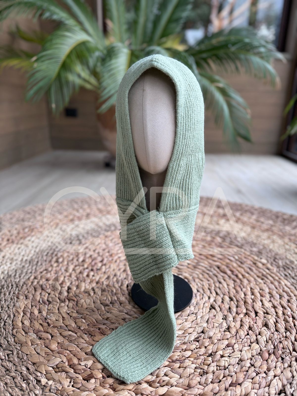 Gorro bufanda lana verde menta