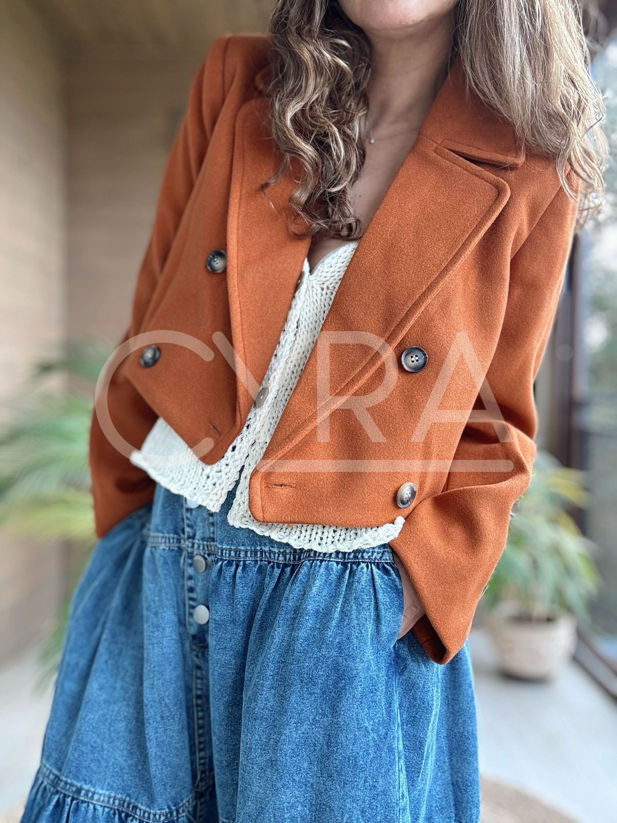 Blazer corto paño cafe