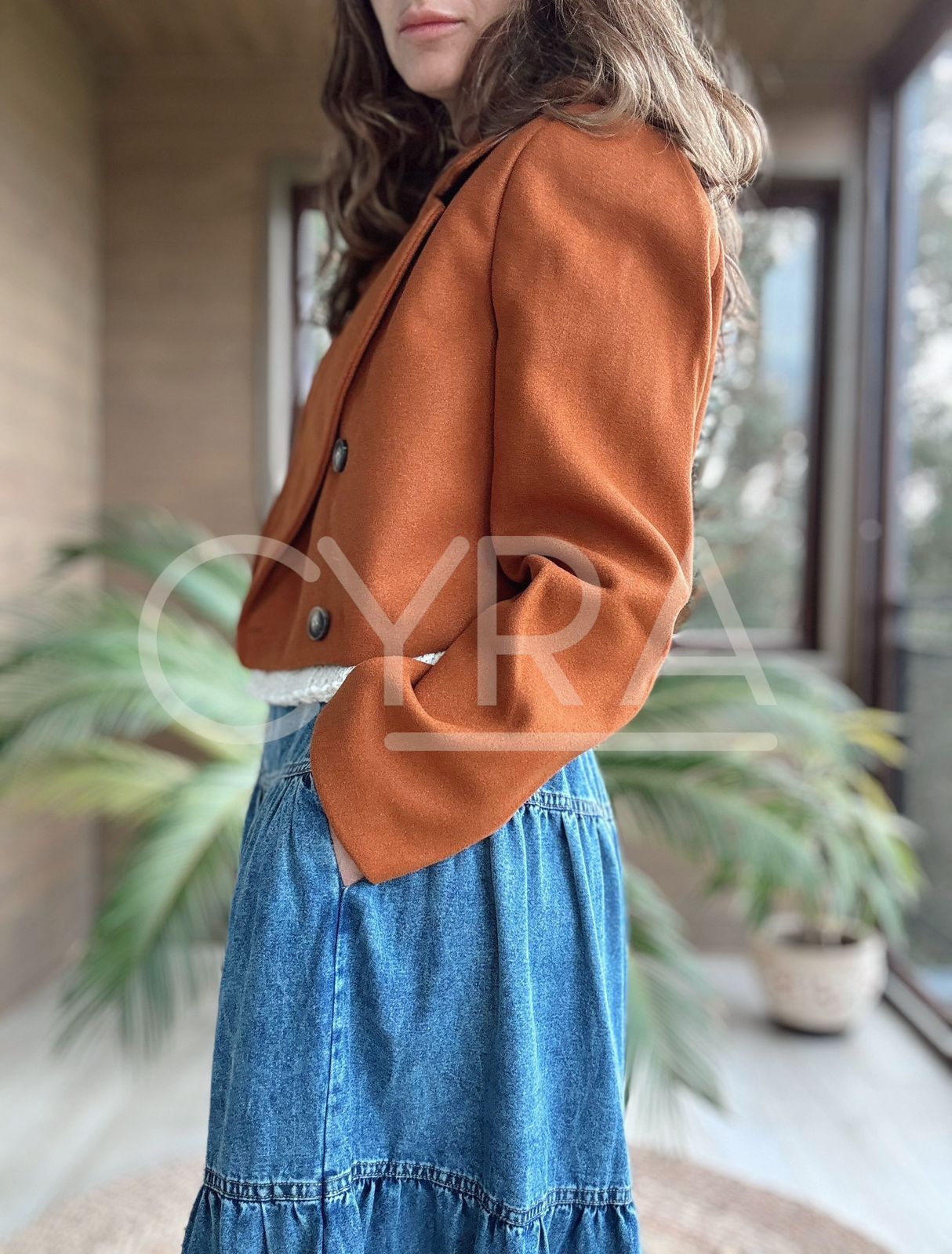 Blazer corto paño cafe