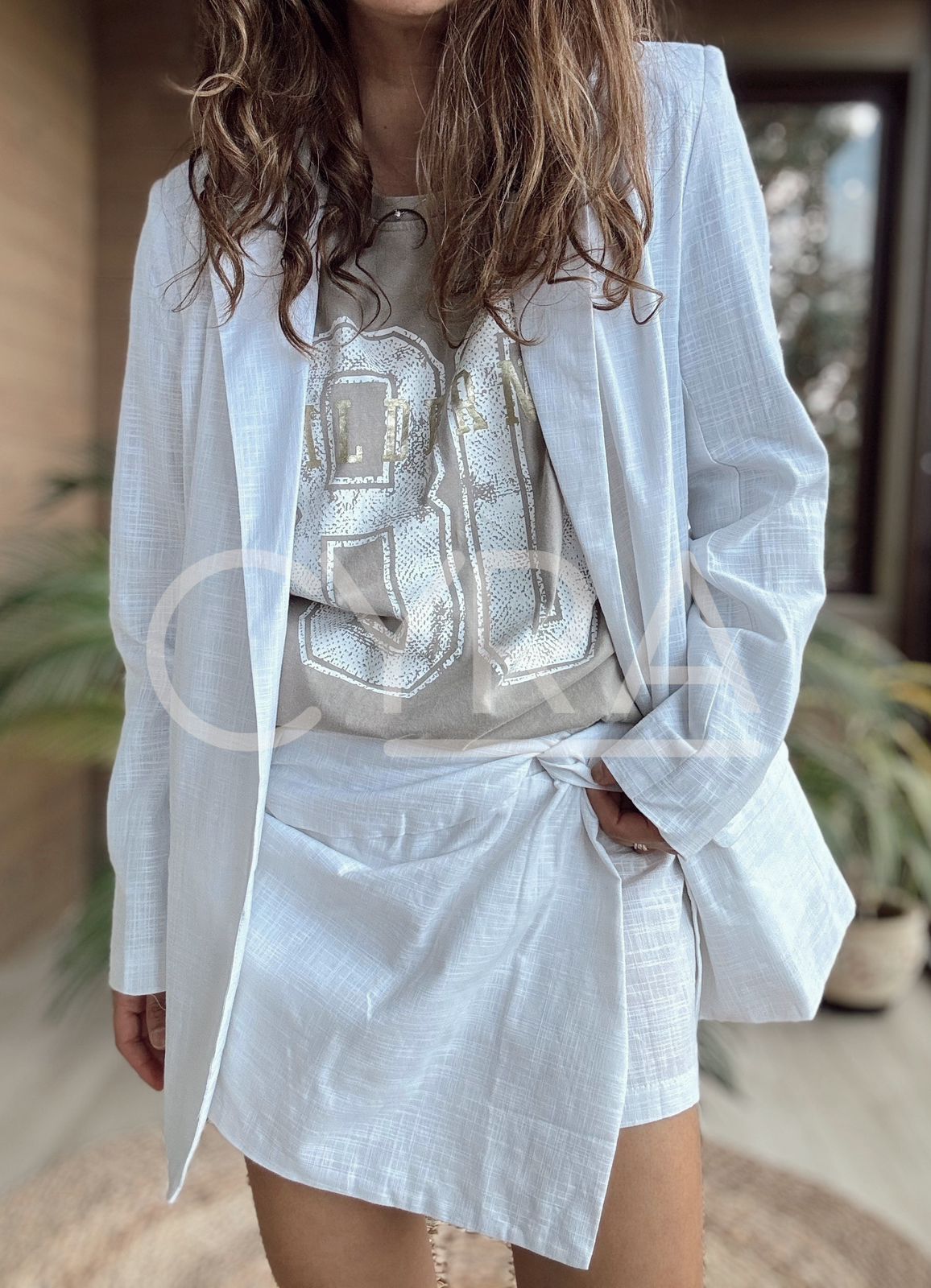 Falda pantalón lino blanco