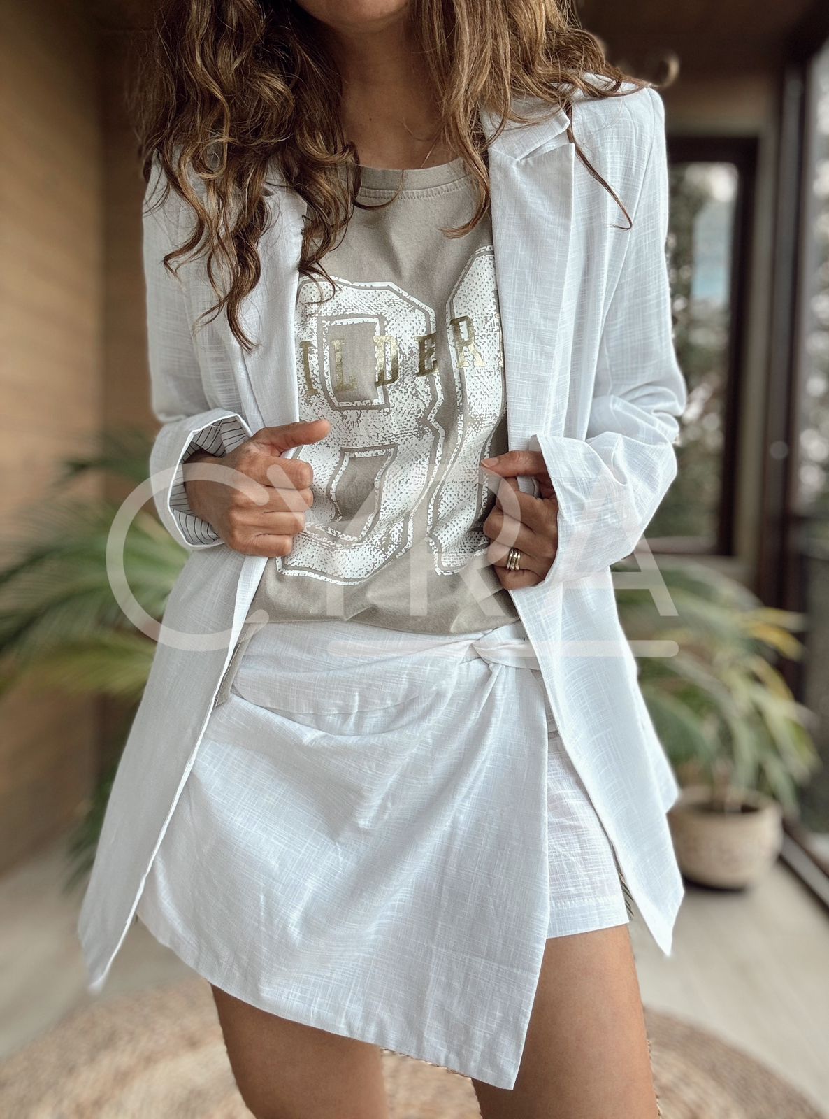 Falda pantalón lino blanco