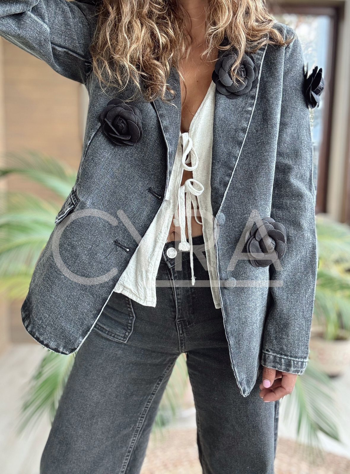 Blazer jeans Flor negro