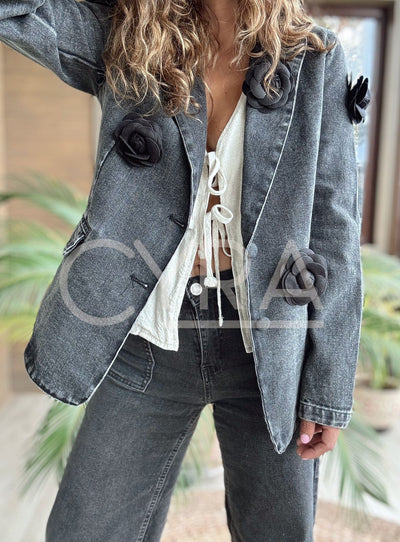 Blazer jeans Flor negro