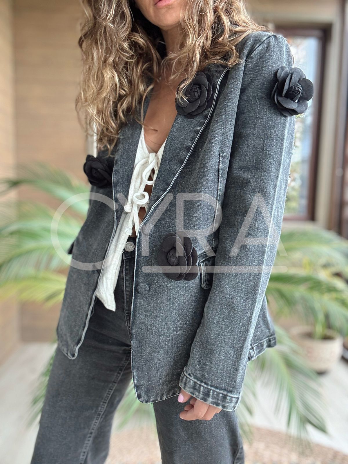 Blazer jeans Flor negro