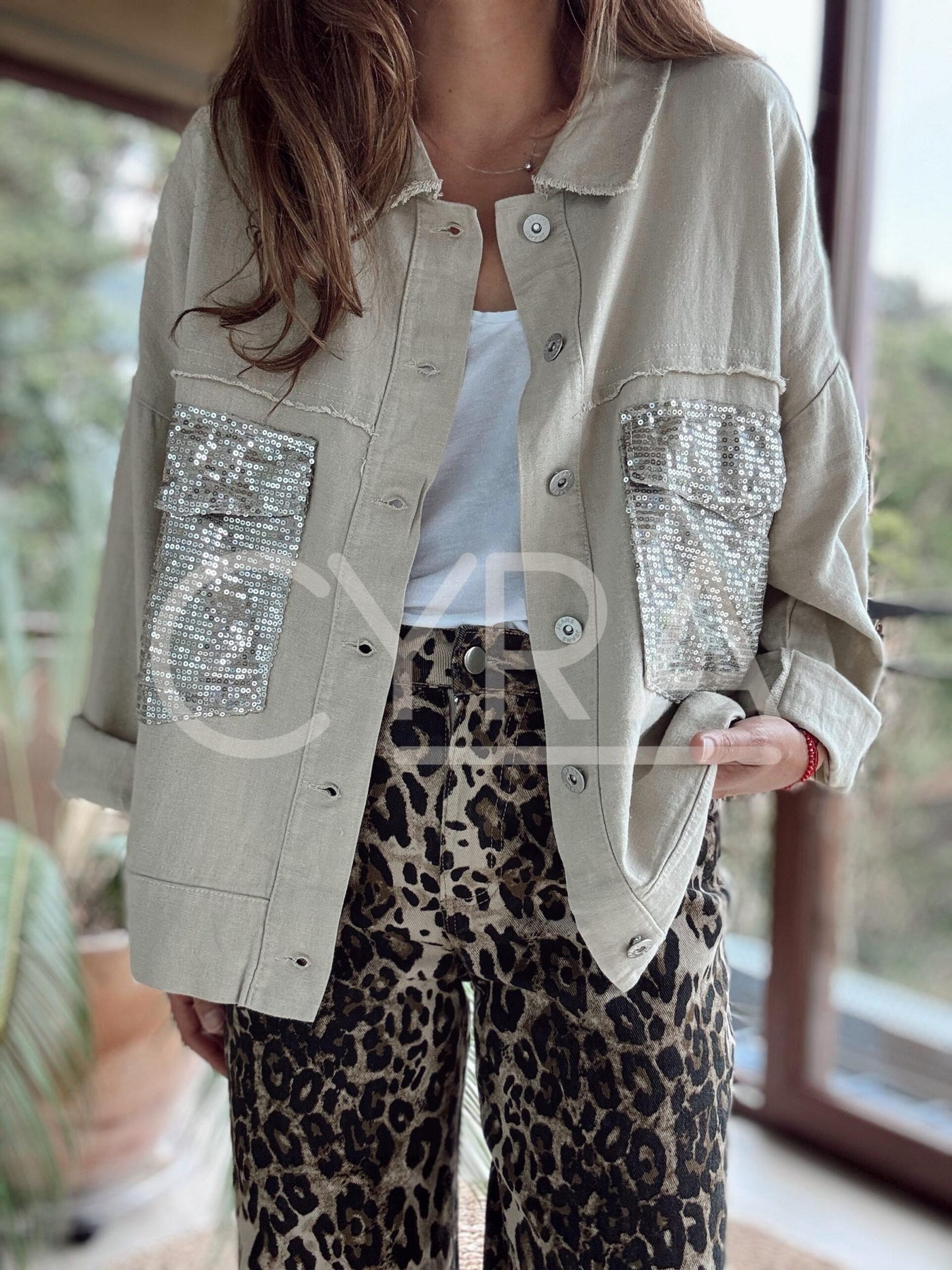Chaqueta lino lentejuelas