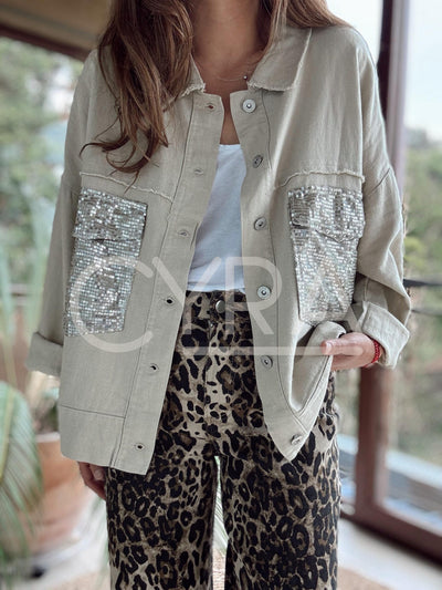 Chaqueta lino lentejuelas