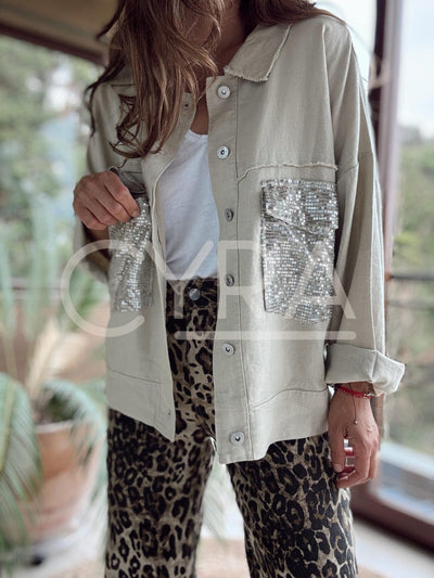 Chaqueta lino lentejuelas