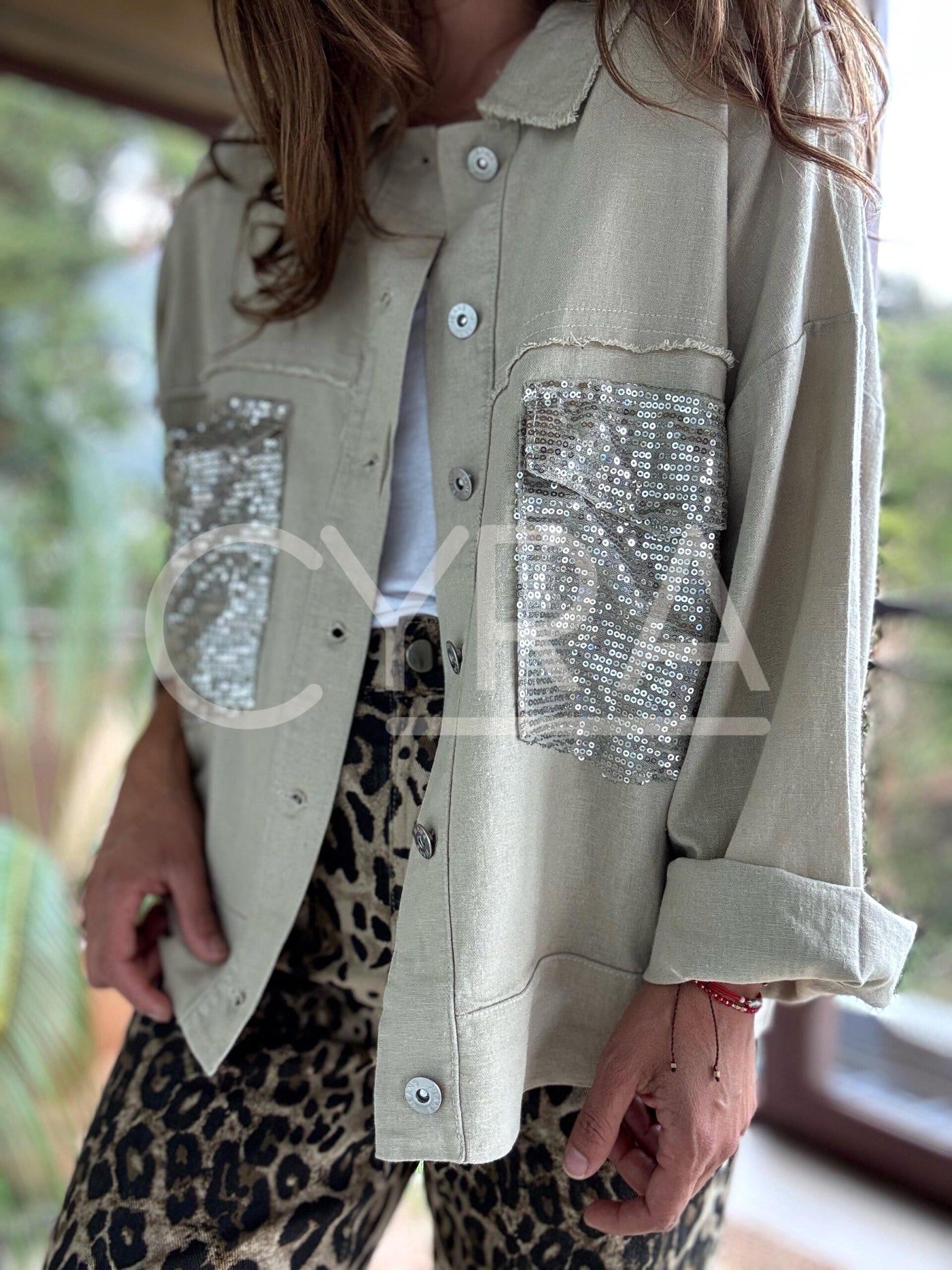 Chaqueta lino lentejuelas