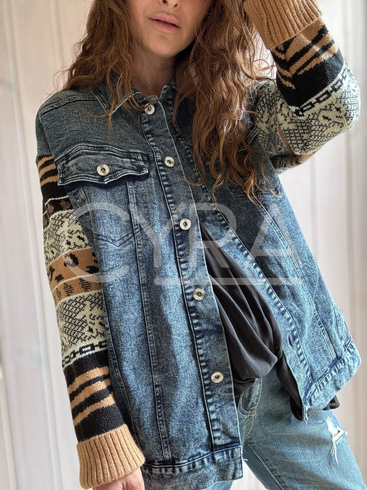 Chaqueta mixta jeans Camel