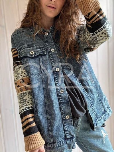 Chaqueta mixta jeans Camel