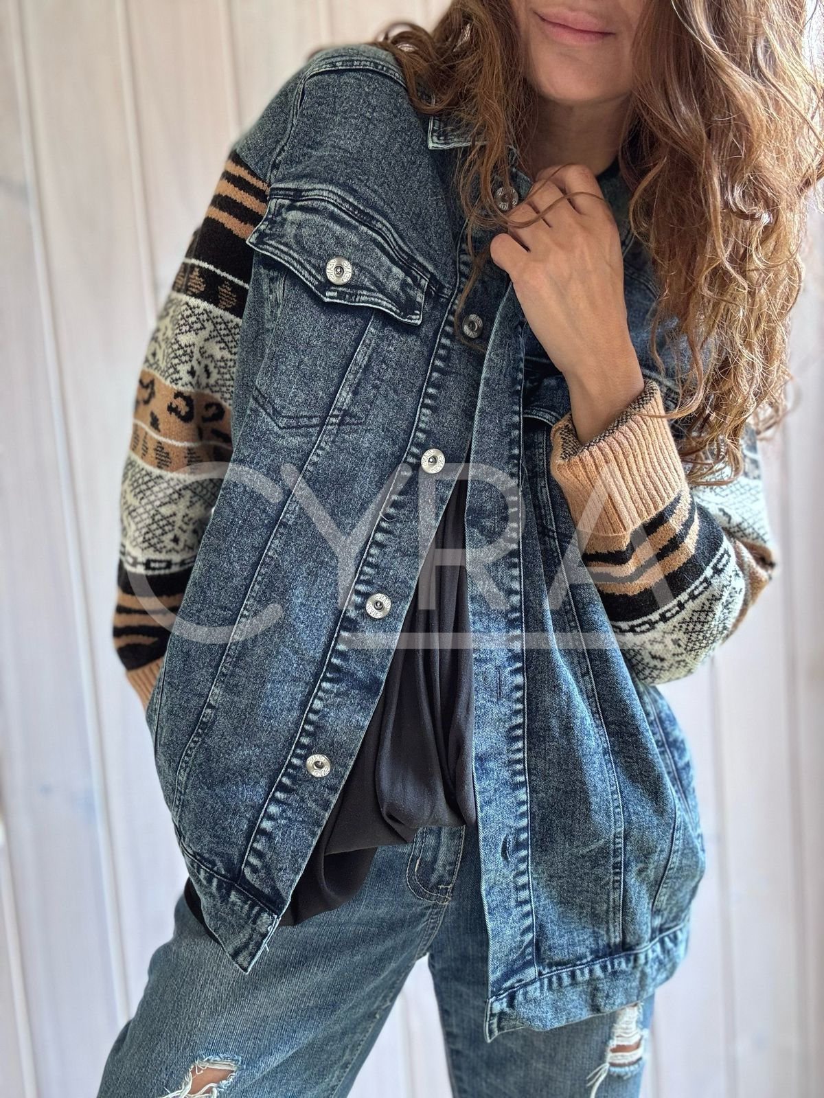 Chaqueta mixta jeans Camel