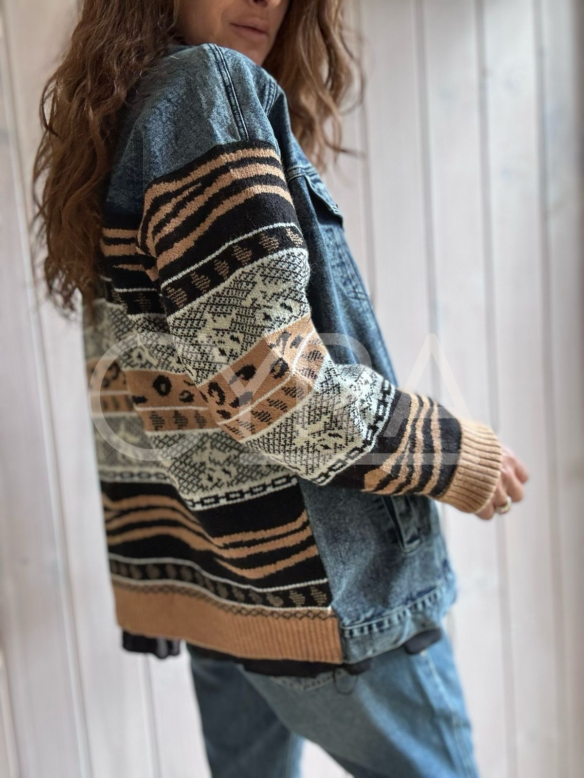 Chaqueta mixta jeans Camel