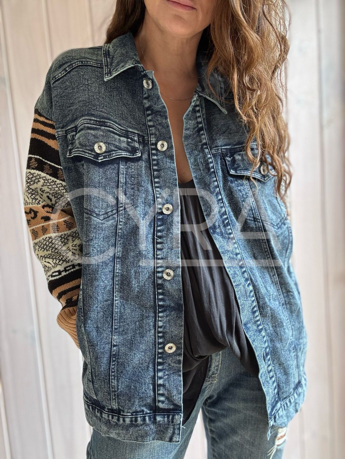 Chaqueta mixta jeans Camel