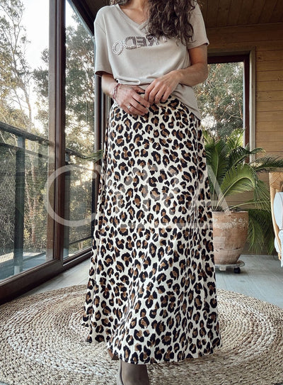 Falda larga animal print Beige