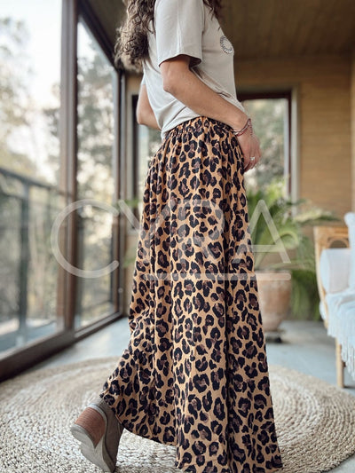 Falda larga animal print café