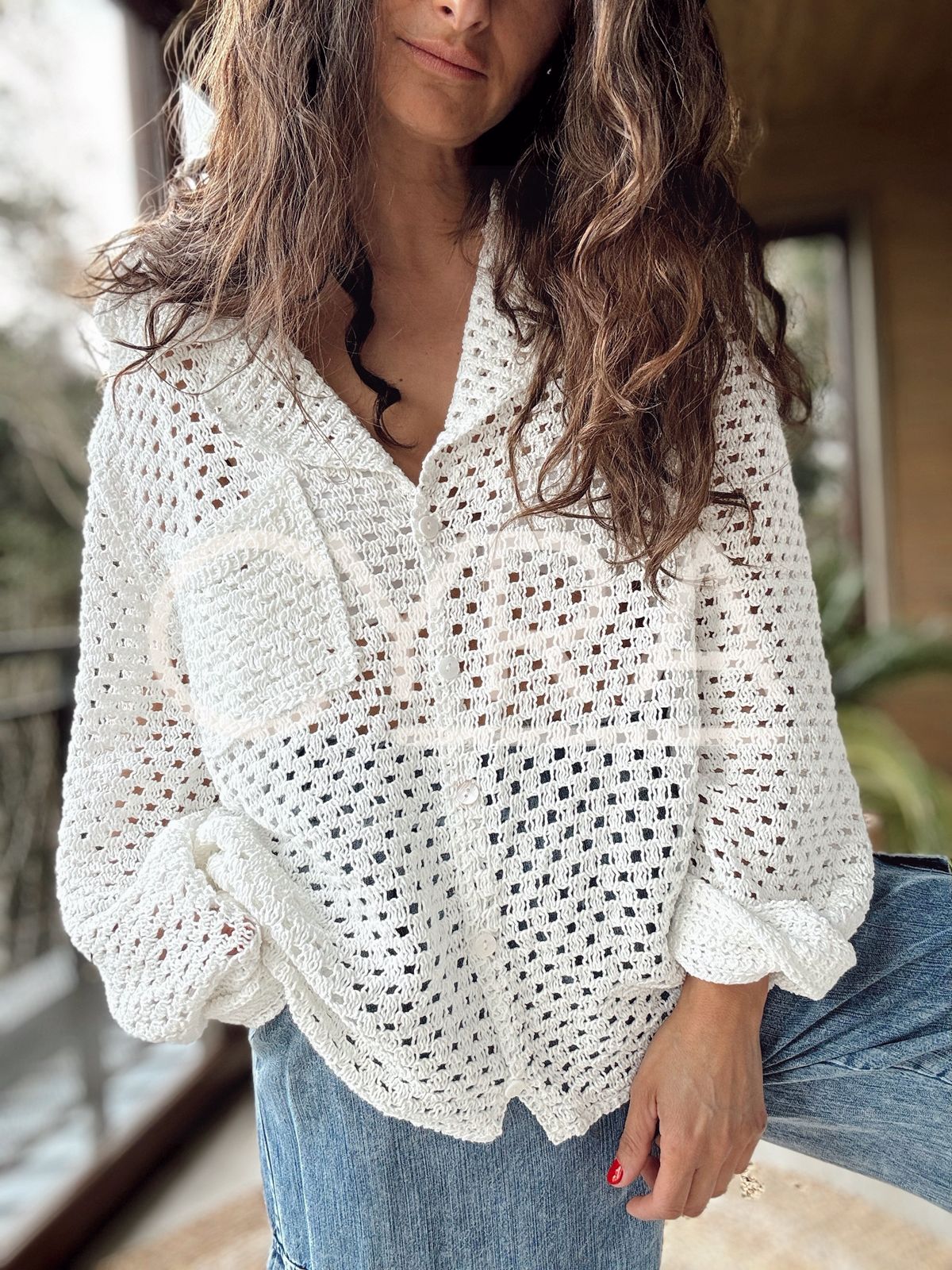 Chaleco Hilo botones blanco