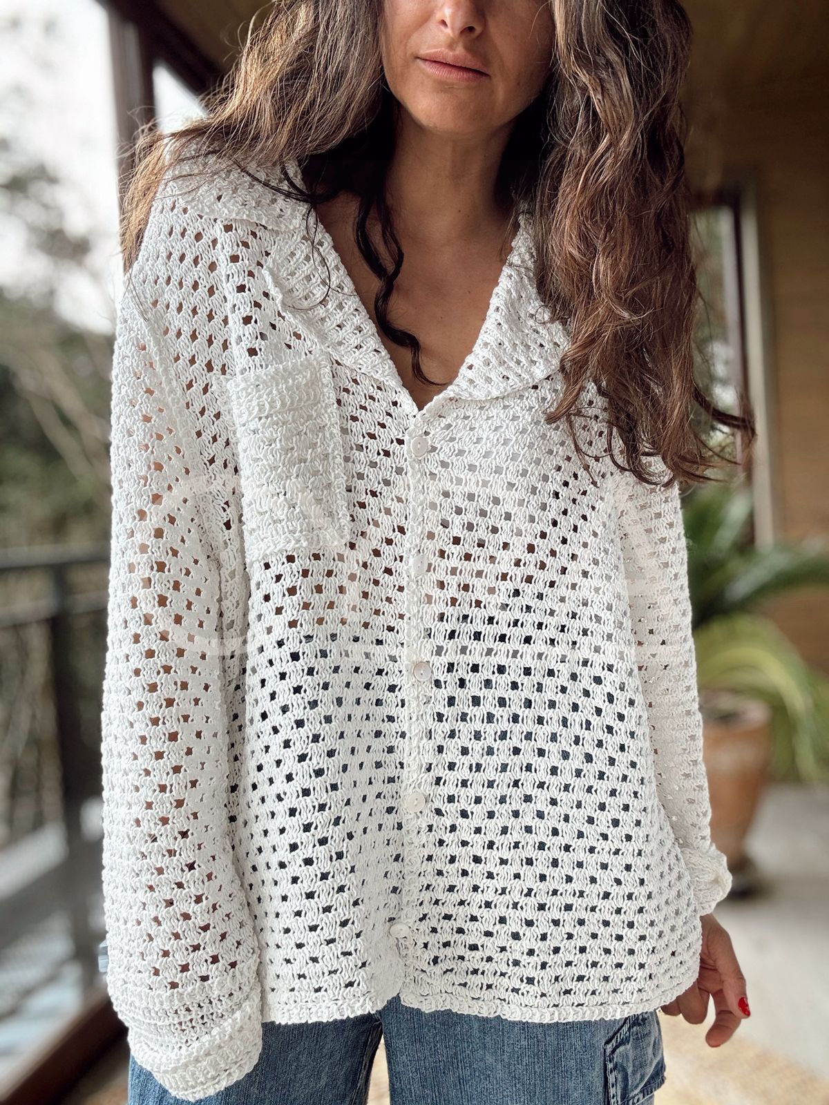 Chaleco Hilo botones blanco