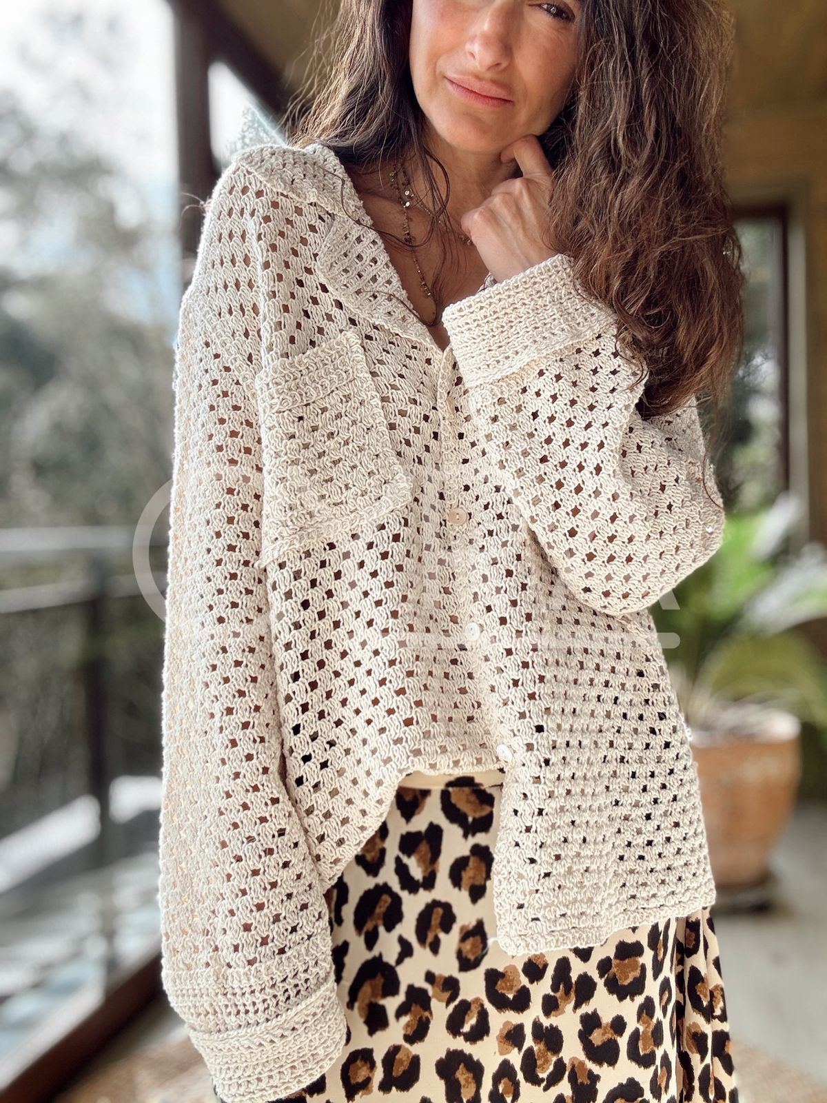 Chaleco Hilo botones crudo