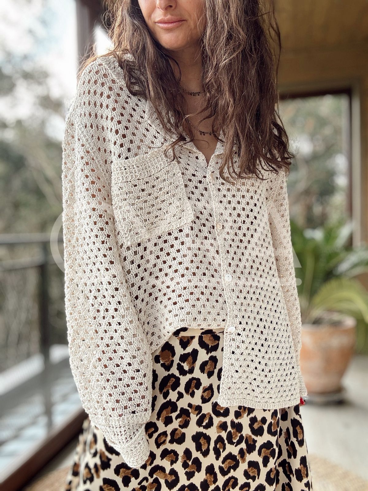 Chaleco Hilo botones crudo