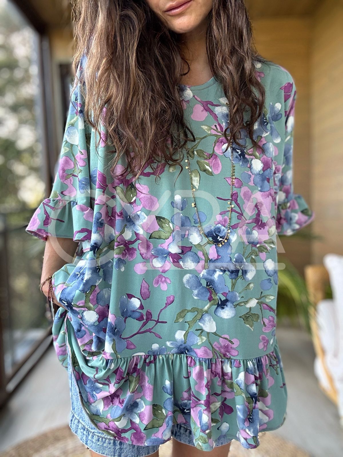 Blusón Flores agua - Colección CYRA