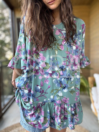 Blusón Flores agua - Colección CYRA