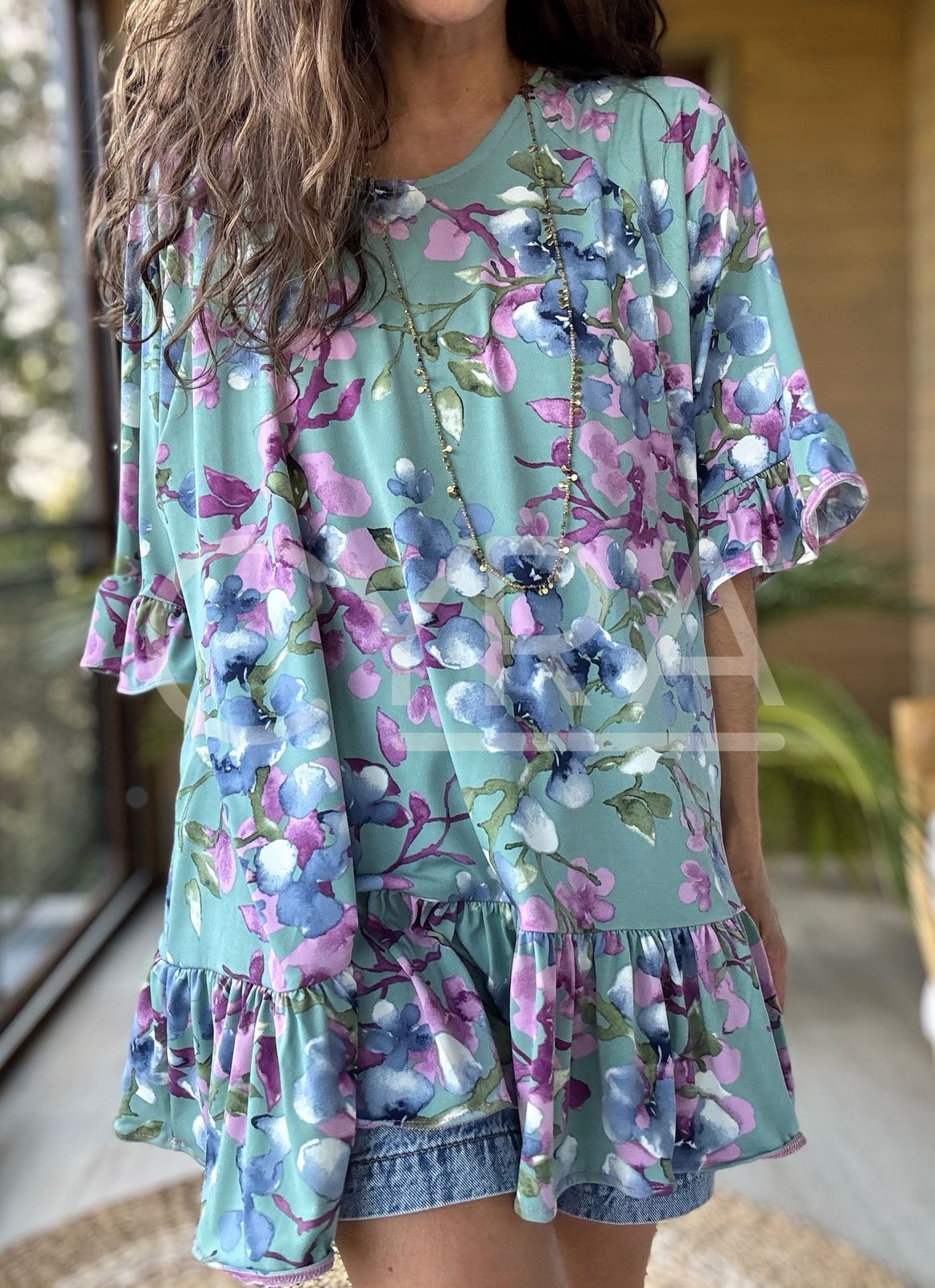 Blusón Flores agua - Colección CYRA