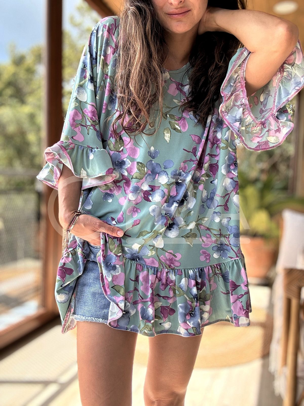 Blusón Flores agua - Colección CYRA