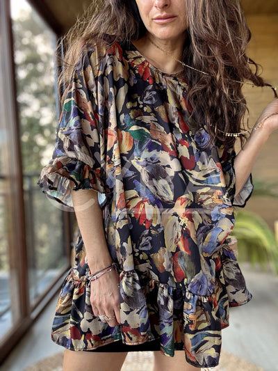 Blusón Flores Satén - Colección CYRA